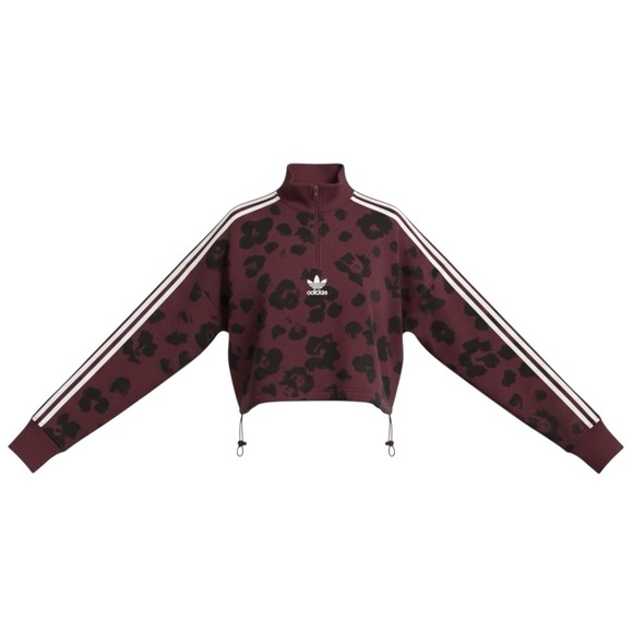 Adidas Originals Bellista Leopard Print Crop Half Zip Sweatshirt Women's S NWT